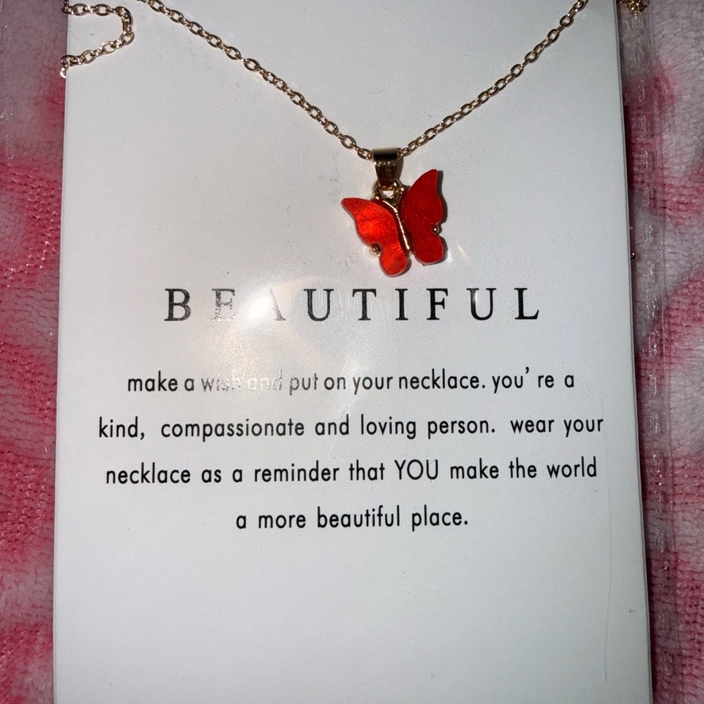 Beautiful Red Butterfly Pendant Necklace - Women Jewelry